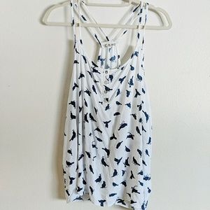 Pink Rose Tank with Bird Print